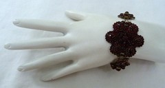 1 5/8″ WIDE ANTIQUE VINTAGE BOHEMIAN GARNET GOLD GILT STERLING SILVER BRACELET