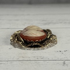 Vintage Cameo Pendant Gold Toned Filigree 1950s-1970s Costumer Jewelry