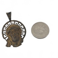 Vintage Gold Tone Head Halo Pendant Brutalist Medallion Charm