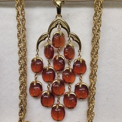 ALFRED PHILIPPE CROWN TRIFARI ROOT BEER 3 STRAND WATERFALL NECKLACE Set W/Extras