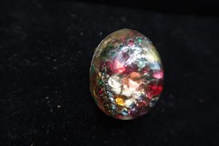 Vtg Domed Confetti Gold Tone Acrylic Resin Artist Made Adjustible Ring Fireworks