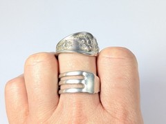 Vtg Silver-Plated William Rogers Oneida Fork Ring Floral Full Bypass Wrap Ring