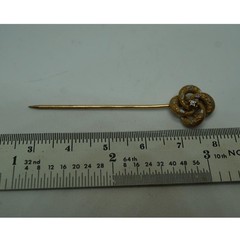 Antique Victorian 14K Gold Diamond Stick Pin Knot Design Enamel Accent