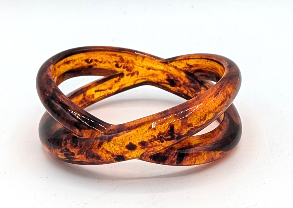 Vintage Root Beer Lucite Bangle Bracelet Sculptural Criss Cross Acrylic MCM