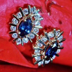 14k yellow gold earrings 0.68ct natural, treated sapphire dia stud 2.35gr N3717