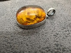 Vintage Baltic Amber Pendant Sterling Silver 925 Round Shape Flower