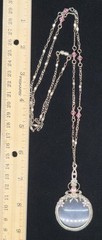 Vtg Pastel Pink Blue Rhinestone Magnifying Glass Jewelry Loupe Pendant Necklace
