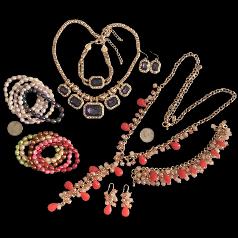 NOS JTV Jewelry Lot Freshwater Pearl Crystal Necklace Bracelet Earring 16 pc Vtg