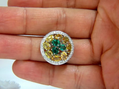 Amazing 5.22ctw Fancy Yellow Sapphires & Vivid Green Emeralds Cluster Women Ring