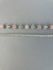 Vintage Necklace Rose Quartz, Silver beads + Crystal necklace strand 29 in, n8
