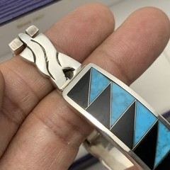 VTG Sterling Silver Turquoise Inlay TR-110 Mexico Hinged Link Bracelet