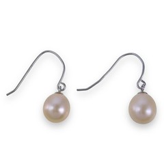 Vintage Sterling Silver 925 Teardrop Pink Pearl French Wire Dangle Earrings