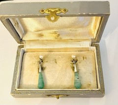Antique Mother’s 1890’s Screw Back Sterling Silver Green Jade Hexagon Earrings