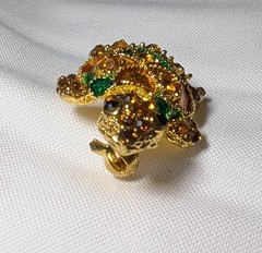Vintage Amber Enamel Turtle Brooch, Gold Tone, Unsigned