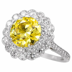 Flower with 6.84CT Fancy Vivid Yellow Color Center Gemstone With Round CZ RingFN