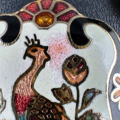 Vintage Cloisonne Enamel Pendant Lot LG Heavy Medallions Puffy Peacock WWII 71st