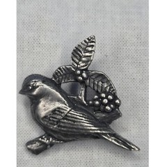 Vintage Birds & Blooms Pewter Pin Set Noahs Ark Watering Can Bird Brooches 3pc