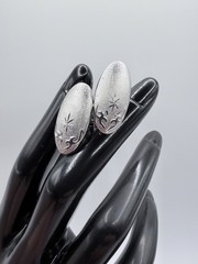 Swank Silver Tone Oval Metal Cufflinks Star Engraving Bullet Back