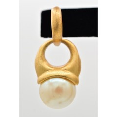 Vintage Pearl Drop Earrings Dangle Brushed Gold Matte Hoop Chunky NOS 1980s A23