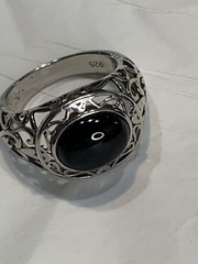 Sterling Silver Black Onyx Oval Signet Ring Filigree Frame Domed Sz9.5 5.7gr