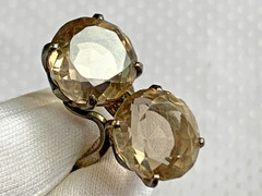 Vtg Ring Size 5.25 Band Costume Jewelry Round Smoky Quartz Look Stones *READ*