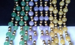 Set of 3 Icy Jade Jadeite Bead Necklaces Green Lavender Yellow Gold Tone Plate?