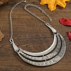 Vintage alloy patterned totem necklace, multi-layered metal necklace, collarbone
