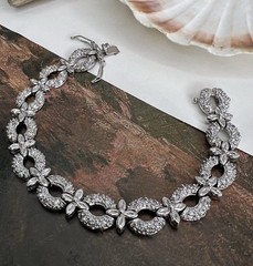 FAS STERLING SILVER 925 & CRYSTAL LINK BRACELET JEWELRY SAFETY CLASP 7.5” 🩶