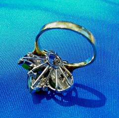 EARTH MINED Jadeite JADE Antique DIAMOND Ring Art Deco SOLID 14K GOLD Statement