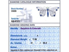 6.25Ct Basaltic Sapphire 0.24Ct Emerald 7.30Ct Diamond 15k Yellow Gold Brooch