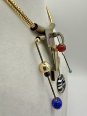 Signed Modernist Abstract Art Necklace Memphis Style Brass Glass Statement OOAK