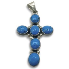 Vintage MWS Sterling Silver Howlite Cabochon CROSS Pendant 2” 12g Mexico EUC