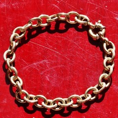 14k two-tone gold bracelet 7.5″ rolo link charm Italian handmade 6.25g N2718C