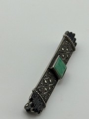 Vintage Art Deco 935 Sterling Silver Marcasite Enamel Amazonite Brooch