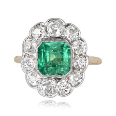 Vintage Art Deco Style Emerald Lab Created Diamond Wedding 14K Gold Finish Ring