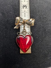 Beautiful Vintage Brooch/Pin Bow w/ Red Heart Pendant 1/20 12K GP Over Silver
