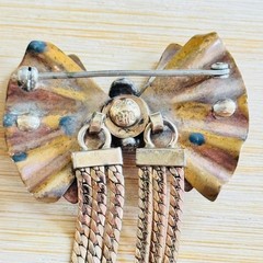VTG CRC Charles Reis Bow Pin Brooch Rhinestone 12K Gold Filled Tassel Art Deco