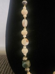 Vintage Stone And Carved Bovine Bone Beaded Necklace 32″