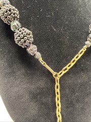 VTG Kramer Iridescent Black Bead Necklace Signed Peacock Aurora Adjustable 16”