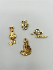VTG Cat Brooch Pin Lot/4 Enamel Gold Tone Rhinestones Articulating Tail (1 VERO)