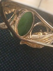 SORRENTO VERMIEL Sterling Silver green Jade filigree leaf motifs hinged bracelet
