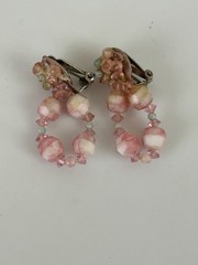Unsigned Miriam Haskell Pink Art Glass Beaded Necklace Earrings Set 18” READ