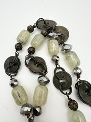 Vintage Natural prehnite Carved sailboat Pendant Necklace 24”