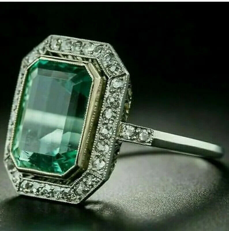 5Ct Art Deco Style Lab Created Emerald Engagement Wedding 14K White Gold FN Ring