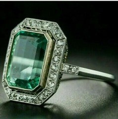 5Ct Art Deco Style Lab Created Emerald Engagement Wedding 14K White Gold FN Ring