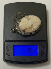 Vintage Victorian Revival Sterling Silver Carved Shell Cameo Pendant Necklace