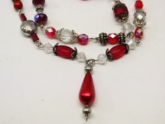 Vintage Necklace Red Clear AB Beaded Crystal Glass Faceted D5381