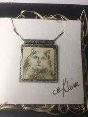 17.5 in Italy Sterling Silver Necklace Cat Print by Diane Kline in Org Gift Box