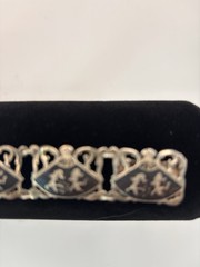 Vintage Sterling Silver Thai Siam Niello Dancer Fan Panel Link Bracelet Design