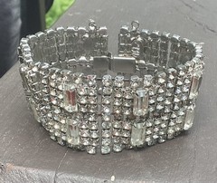Vintage Hobe Rhinestone Wide Bracelet Silver Tone